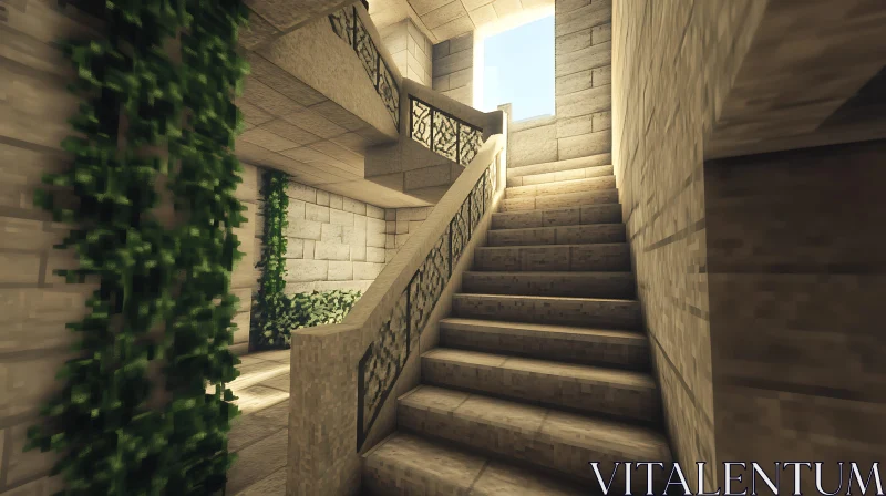 AI ART Ascending Stone Staircase with Vines