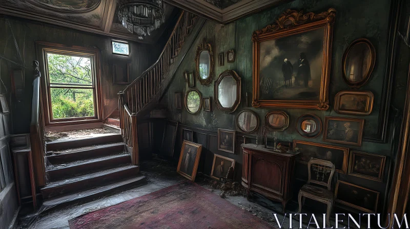 Faded Grandeur: A Vintage Interior Scene AI Image