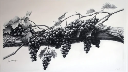 Grayscale Grapes Still Life Artwork