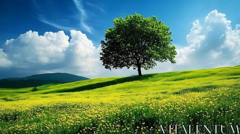 AI ART Landscape with Tree and Flowers