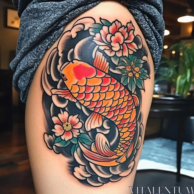 Detailed Koi Fish Body Art AI Image