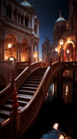 Glowing Night Bridge in Venice - Rococo-Inspired Photorealistic Scene
