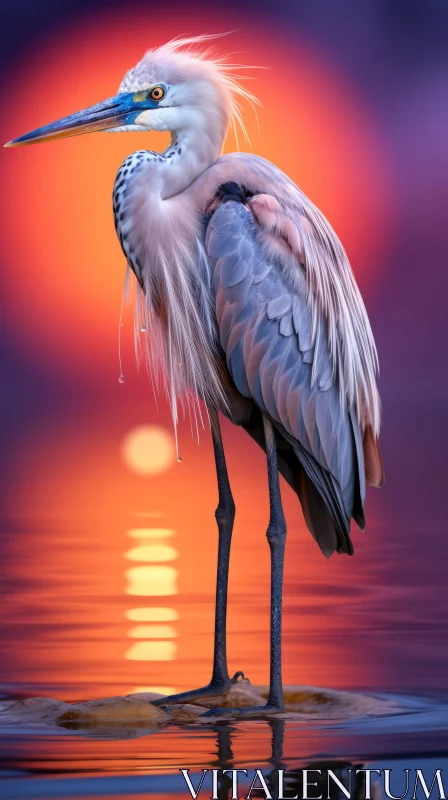 Majestic Blue Heron at Sunset - Detailed Baroque Animal Illustration AI Image