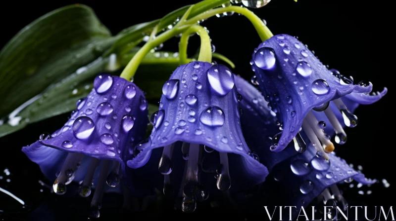 Purple Bellflowers with Water Droplets: A Surreal Still Life AI Image