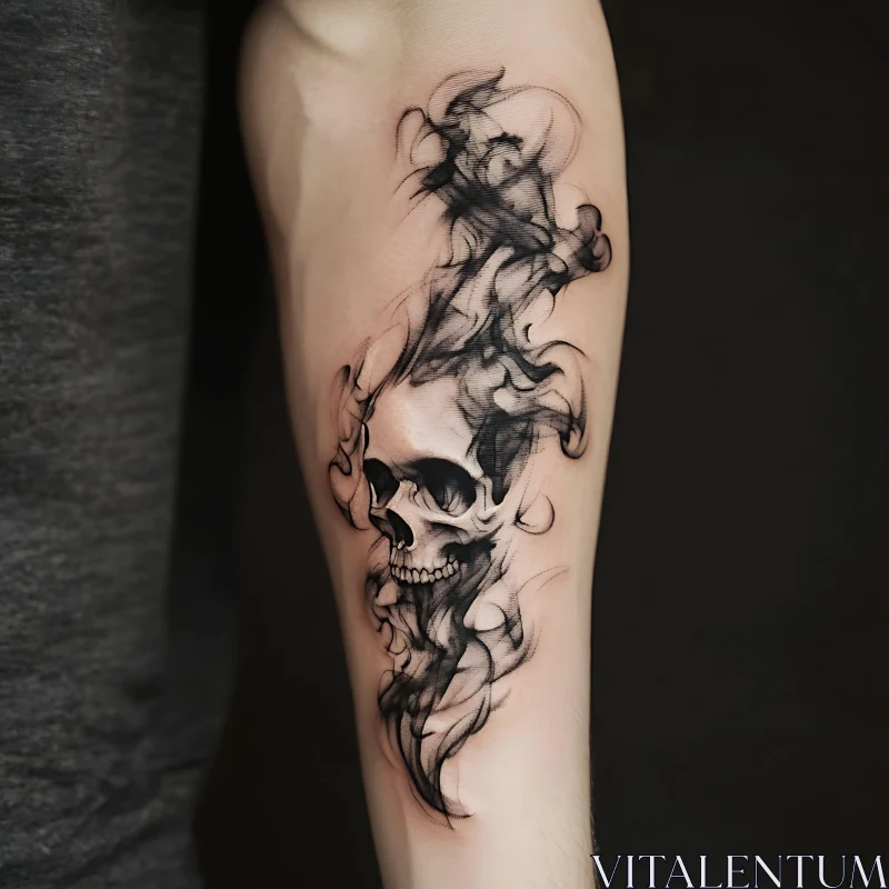 Forearm Skull Tattoo with Smoke Details AI Image