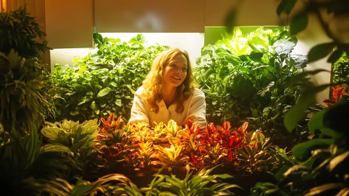 Smiling Woman Surrounded by Plants