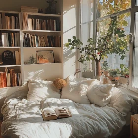 Cozy Interior with Books and Natural Light