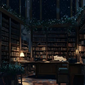 Nighttime Study in a Cozy Library