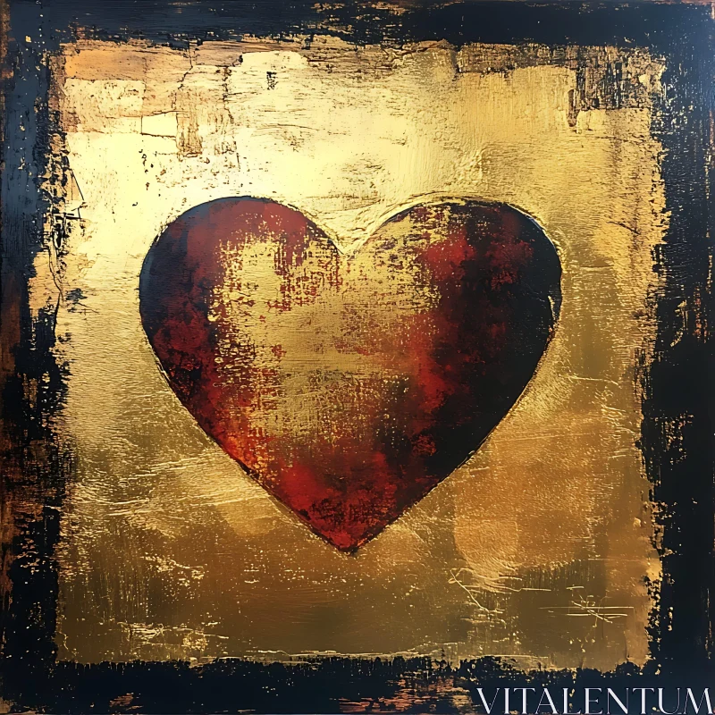 AI ART Abstract Heart in Gold and Red