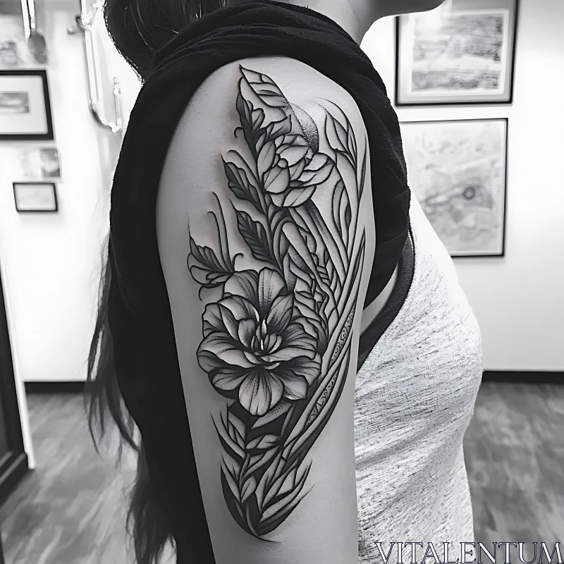 Black and White Floral Arm Ink AI Image