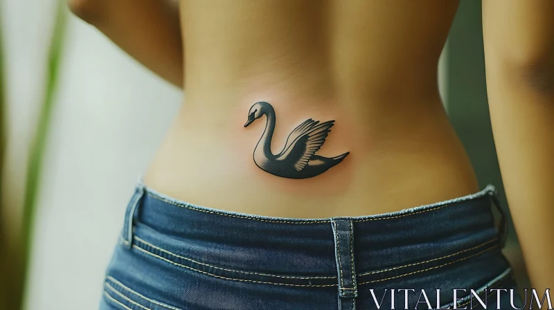 Swan Tattoo in Black Ink on Lower Back AI Image