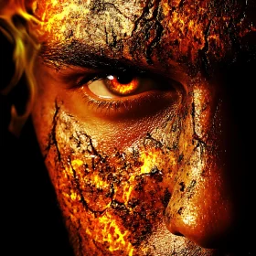 Molten Skin Portrait: Intense Gaze of Fire