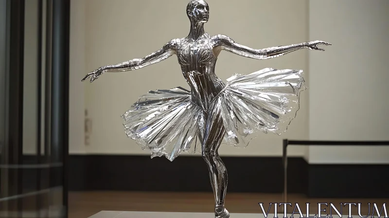 Graceful Metal Dancer Sculpture in Ballet Pose AI Image