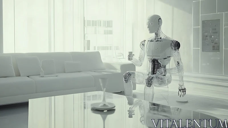 Modern Interior with Transparent Robot AI Image