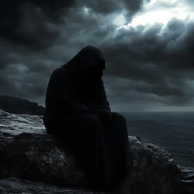 Dark Figure Contemplates the Ocean