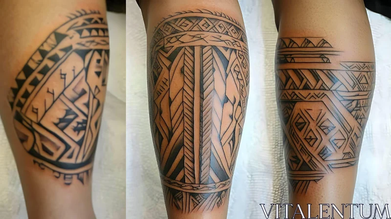 Bold Black Line Geometric Tattoo on Leg AI Image