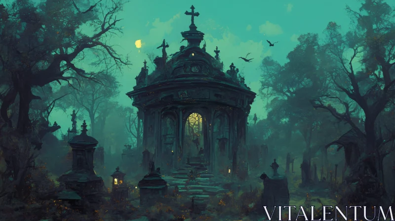 AI ART Graveyard Mausoleum in the Fog