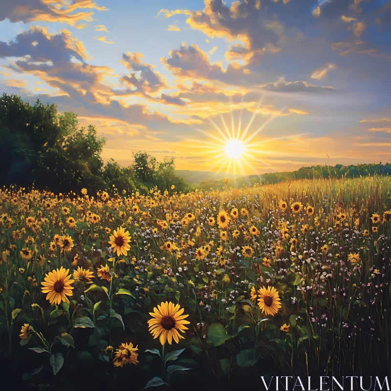 AI ART Tranquil Sunflower Landscape