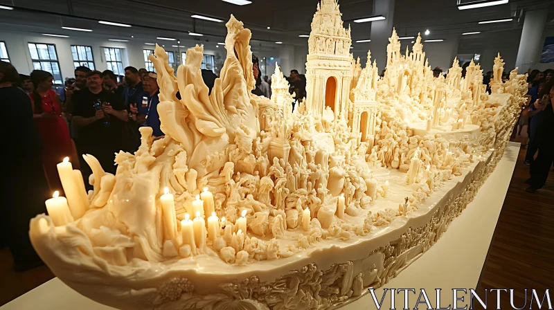 Intricate Ivory-Style Sculpture with Candles AI Image