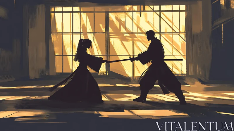 Sword Fight Silhouette Art AI Image