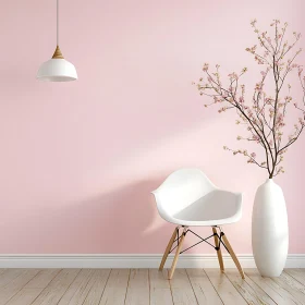 Minimalist Room with Pink Walls and Flowers