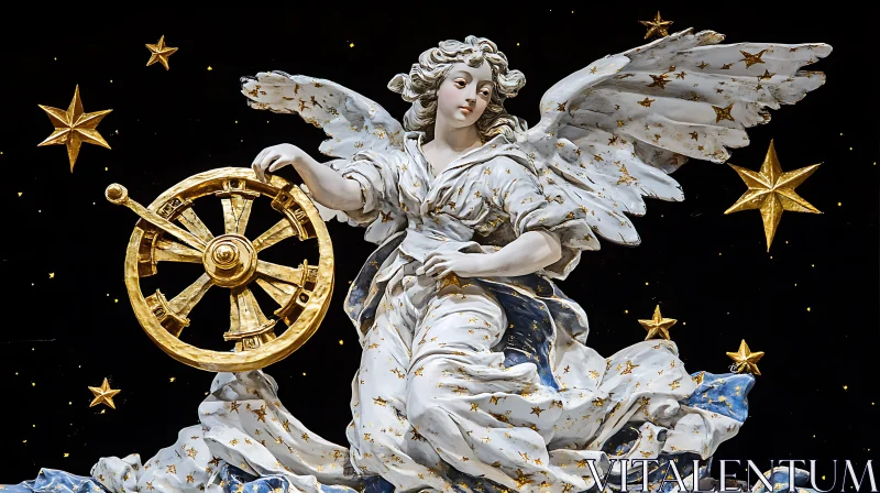 AI ART Sculpted Angel Amidst a Starry Night