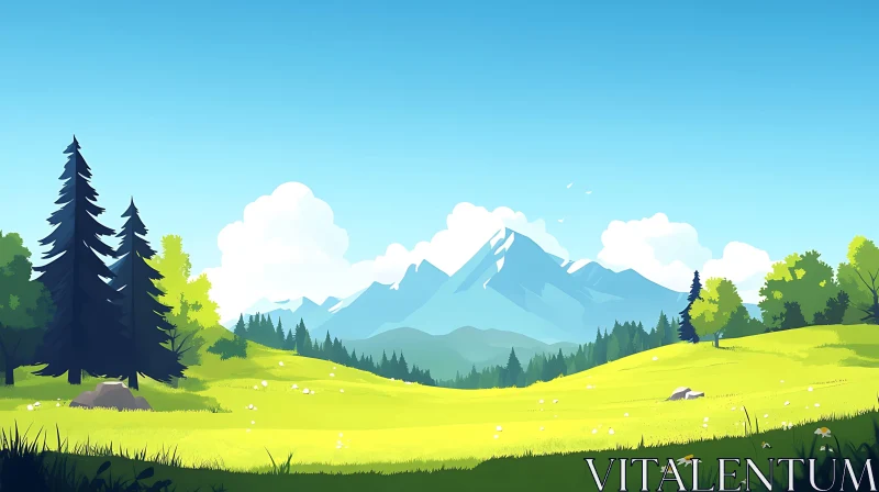 AI ART Scenic Mountain and Meadow View