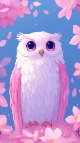 Whimsical Pink Owl and Blossoms