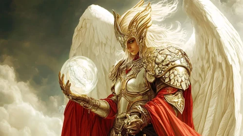 Golden Angel with Orb Illustration