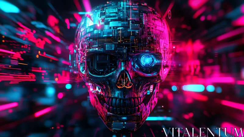 Cyberpunk Skull in a Digital World AI Image