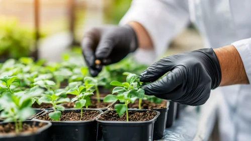 Hands Planting Seedlings in Greenhouse