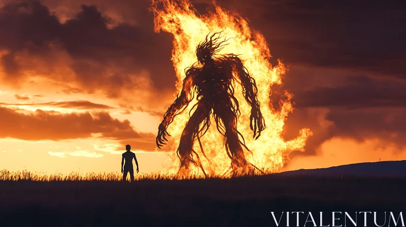 AI ART Silhouette of Man and Inferno Monster