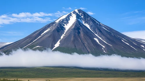 Snowy Mountain with Clear Skies and Clouds