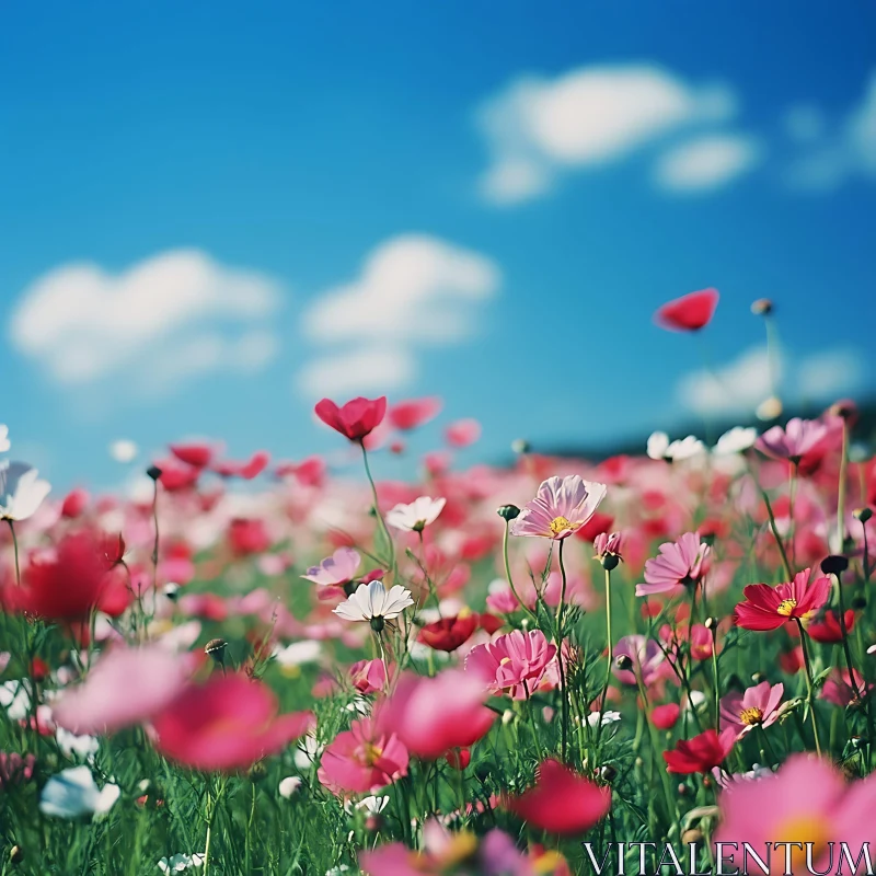 Summer Flower Field with Pink Blossoms AI Image