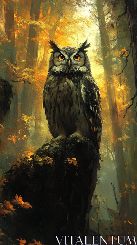 Owl Perched in Golden Woods AI Image