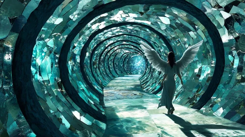 Winged Figure in Crystalline Tunnel