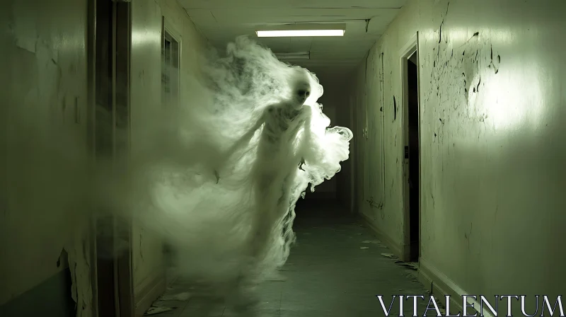 AI ART Smoky Ghost in Abandoned Hallway