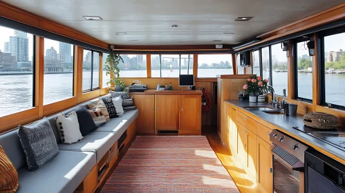 Boat Interior Design with Cityscape