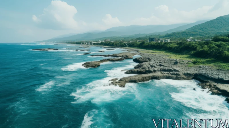 Aerial View of Tropical Ocean Coast - Nature's Isolated Expanse AI Image