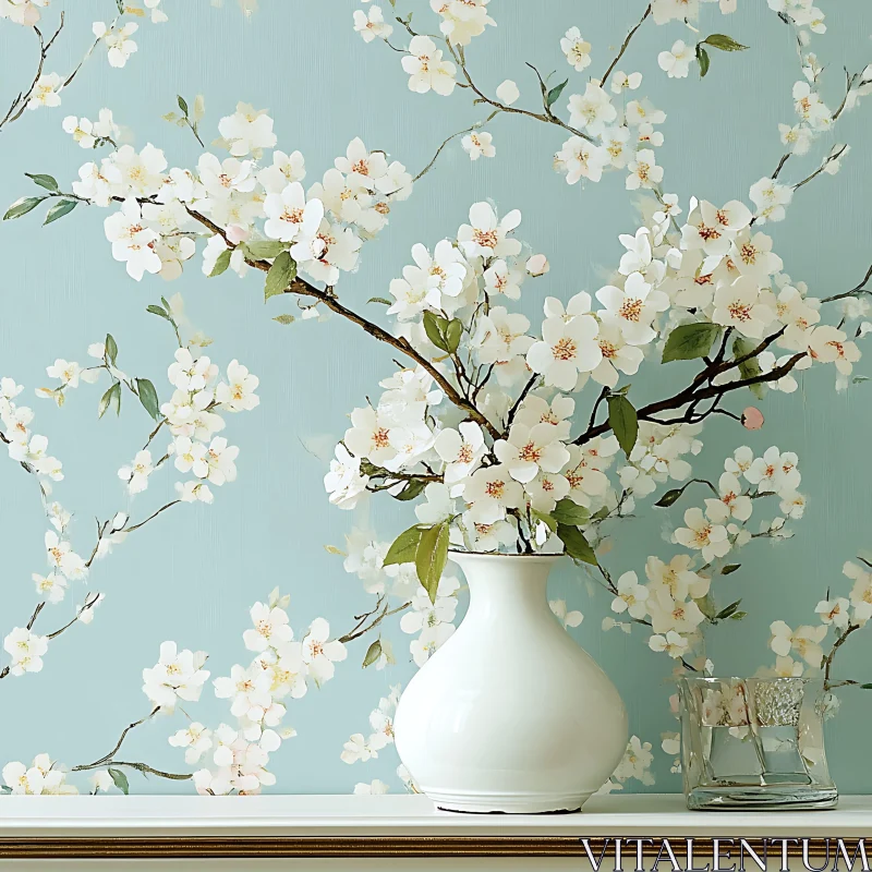 White Flowers in Vase Still Life AI Image