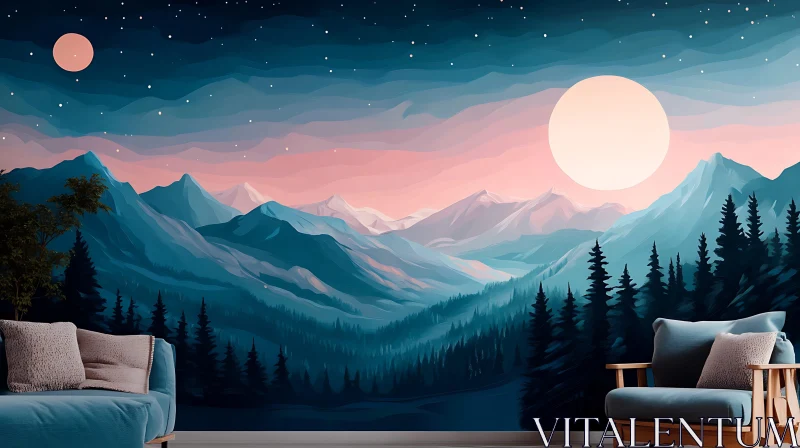 AI ART Serene Mountain Vista at Night