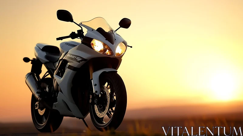 AI ART White Motorcycle at Sunset