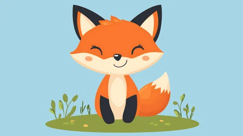 Smiling Fox on Green Patch