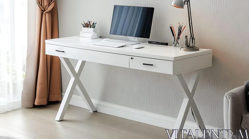 Minimalist White Desk for Home Office AI Image