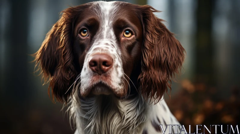 Detailed Close-Up of a White and Brown Dog in a Forest AI Image