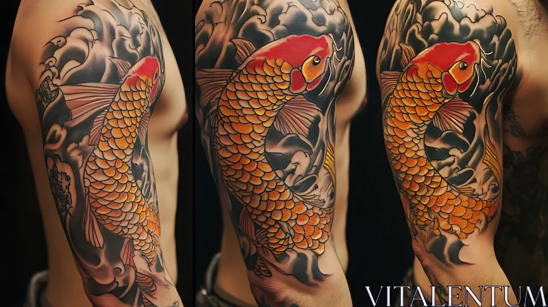 Colorful Koi Fish Tattoo on Muscular Arm AI Image