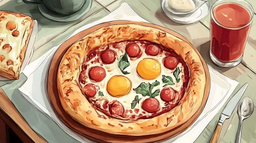 Morning Pizza with Eggs, Cheese, and Tomatoes