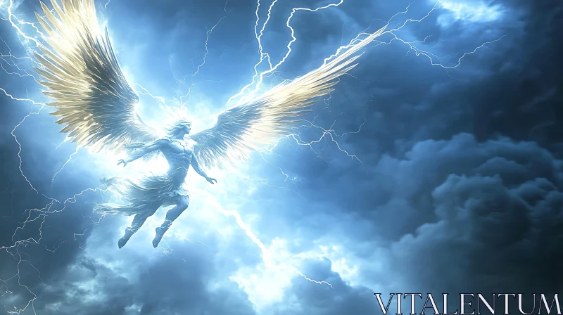 AI ART Winged Figure in a Lightning Storm