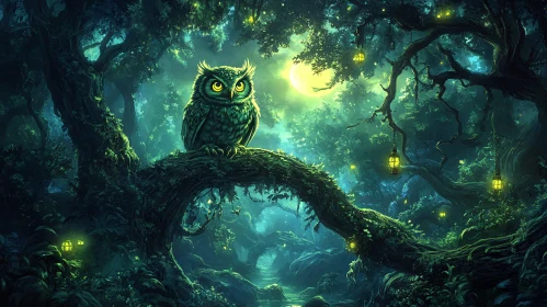 Mystical Owl in Moonlit Forest