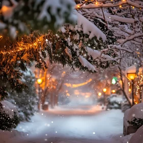 Snowy Path with Lights
